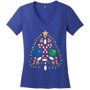 Cute Bowling Christmas Tree Lights Xmas Gift Gift Women's V-Neck T-Shirt