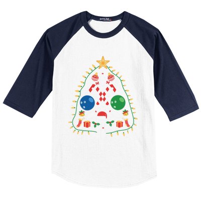 Cute Bowling Christmas Tree Lights Xmas Gift Gift Baseball Sleeve Shirt