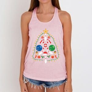 Cute Bowling Christmas Tree Lights Xmas Gift Gift Women's Knotted Racerback Tank