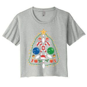 Cute Bowling Christmas Tree Lights Xmas Gift Gift Women's Crop Top Tee