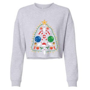 Cute Bowling Christmas Tree Lights Xmas Gift Gift Cropped Pullover Crew