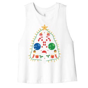 Cute Bowling Christmas Tree Lights Xmas Gift Gift Women's Racerback Cropped Tank