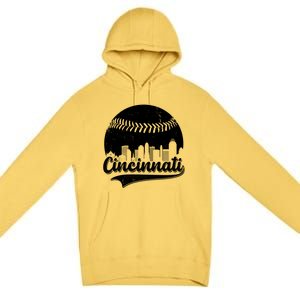 Cincinnati Baseball City Skyline Premium Pullover Hoodie