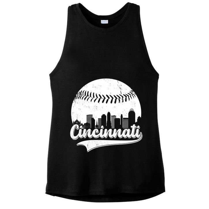 Cincinnati Baseball City Skyline Ladies PosiCharge Tri-Blend Wicking Tank