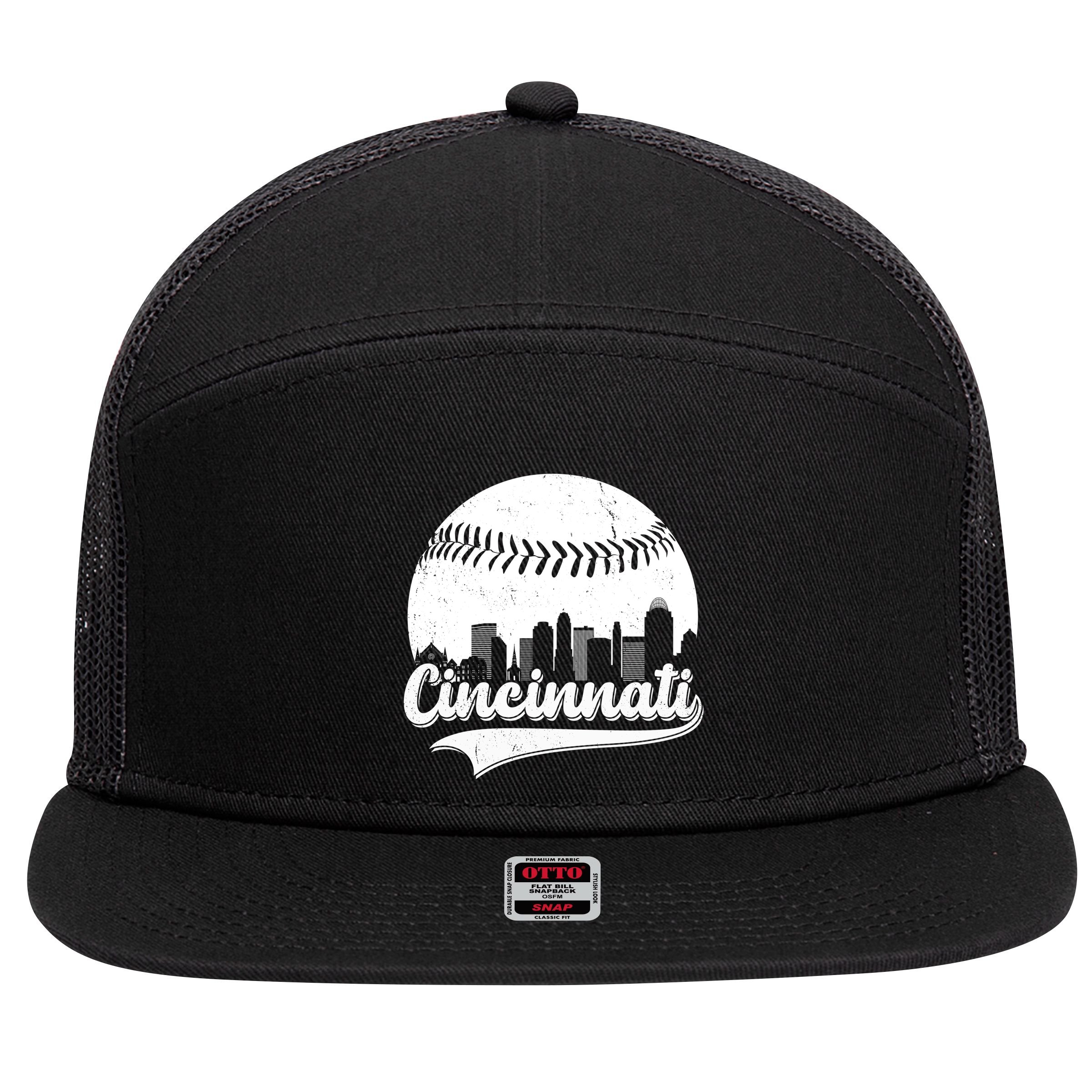 Cincinnati Baseball City Skyline 7 Panel Mesh Trucker Snapback Hat