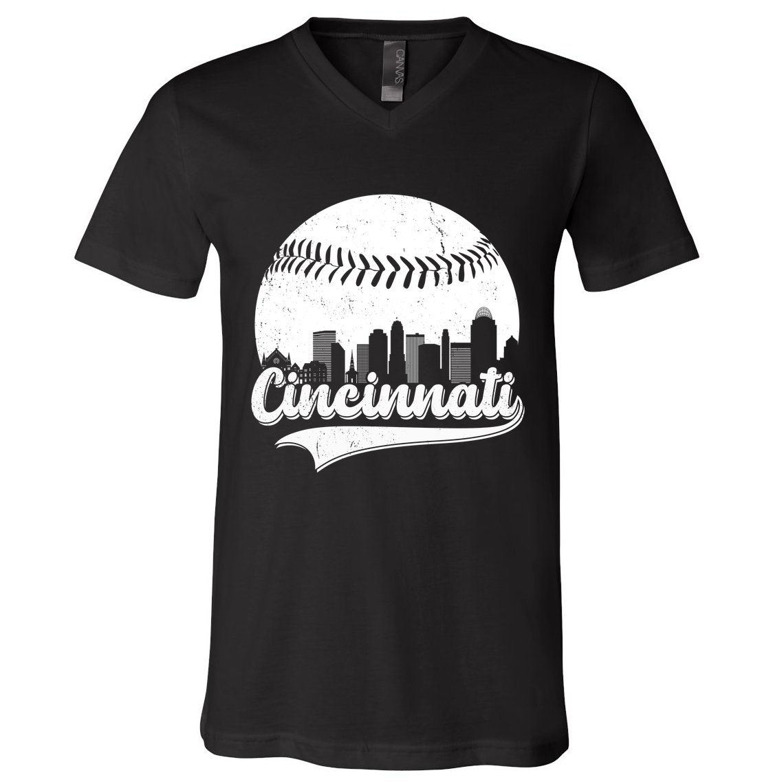 Cincinnati Baseball City Skyline V-Neck T-Shirt
