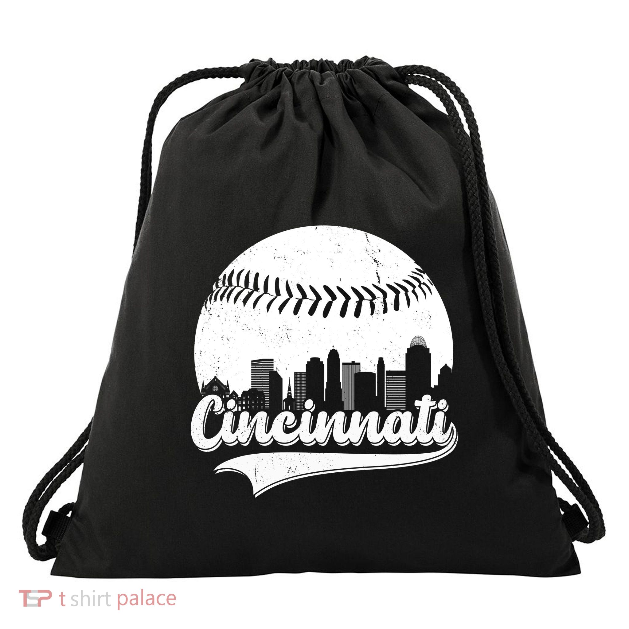 Cincinnati Baseball City Skyline Drawstring Bag