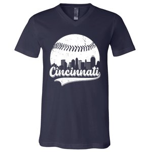 Cincinnati Baseball City Skyline V-Neck T-Shirt