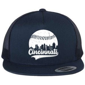 Cincinnati Baseball City Skyline Flat Bill Trucker Hat