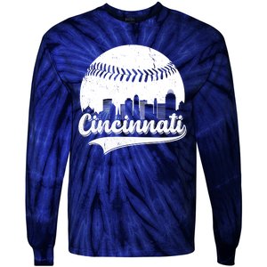 Cincinnati Baseball City Skyline Tie-Dye Long Sleeve Shirt