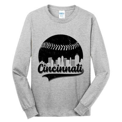 Cincinnati Baseball City Skyline Tall Long Sleeve T-Shirt