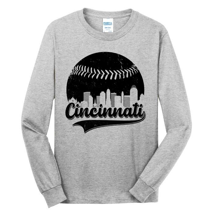 Cincinnati Baseball City Skyline Tall Long Sleeve T-Shirt