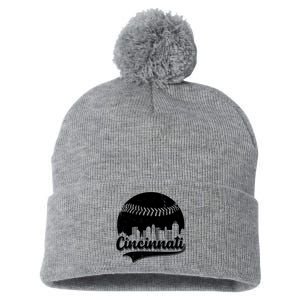 Cincinnati Baseball City Skyline Pom Pom 12in Knit Beanie