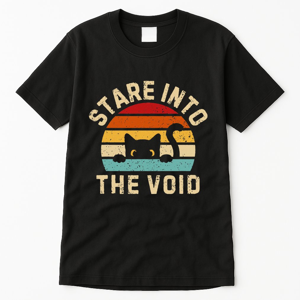 Cute Black Cat Stare Into The Void Tall T-Shirt