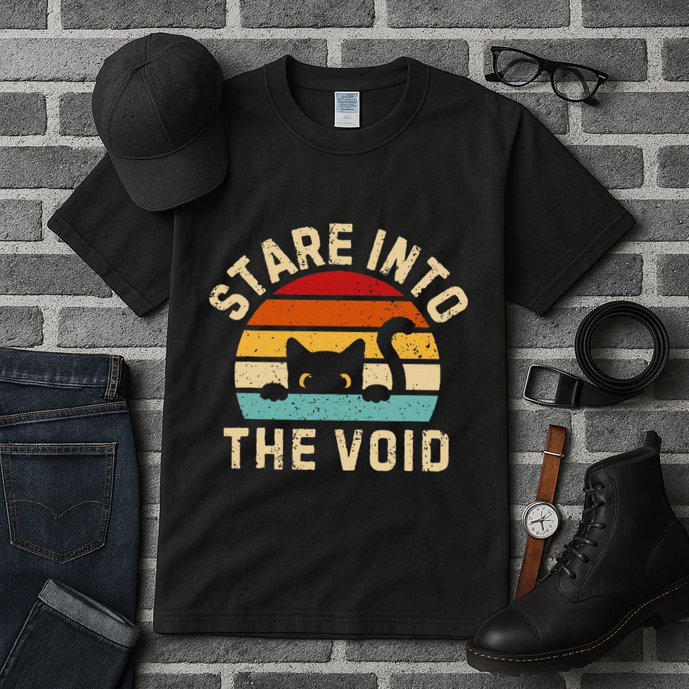 Cute Black Cat Stare Into The Void Tall T-Shirt