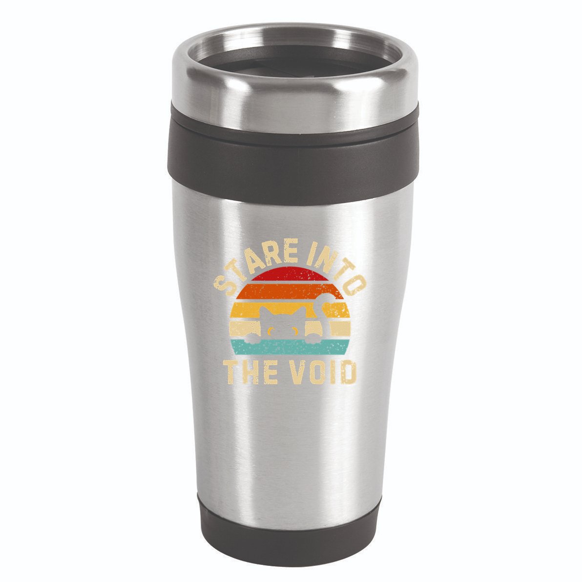 Cute Black Cat Stare Into The Void 16oz Travel Tumbler