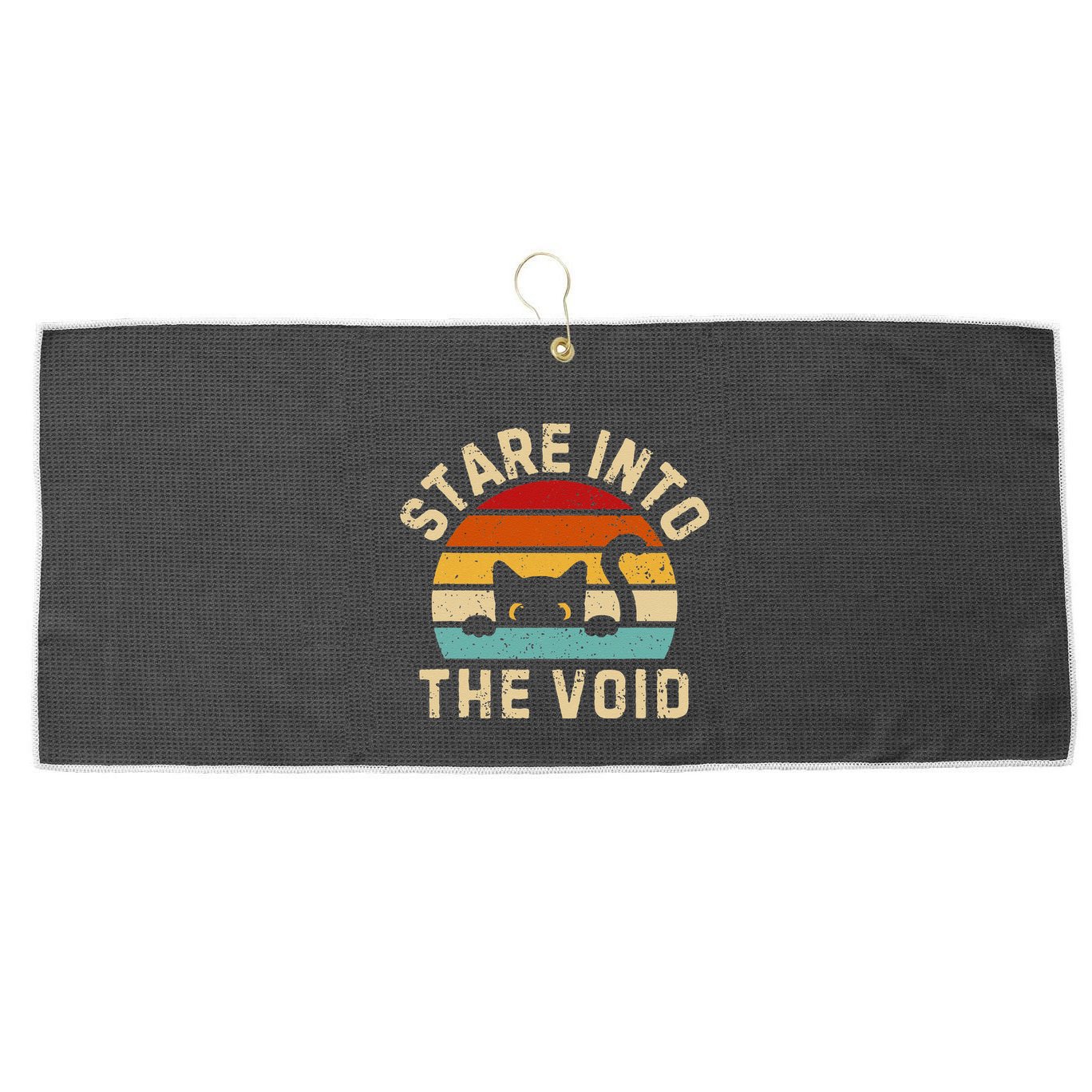 Cute Black Cat Stare Into The Void Large Microfiber Waffle Golf Towel
