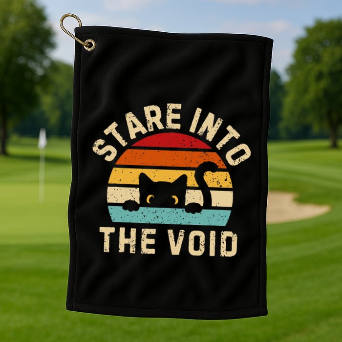 Cute Black Cat Stare Into The Void Golf Towel