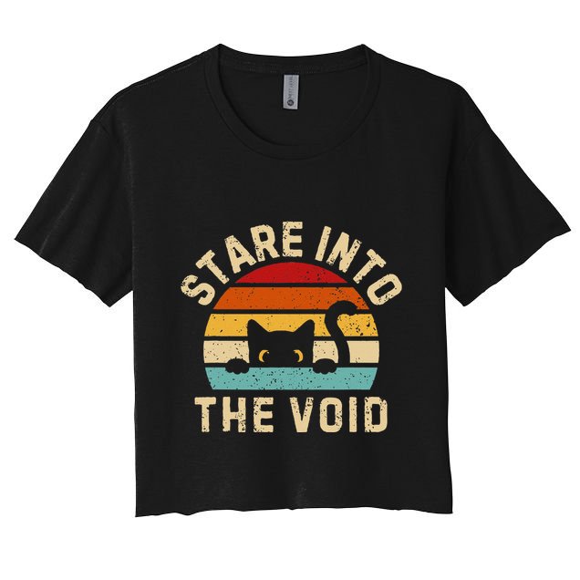 Cute Black Cat Stare Into The Void Crop Top