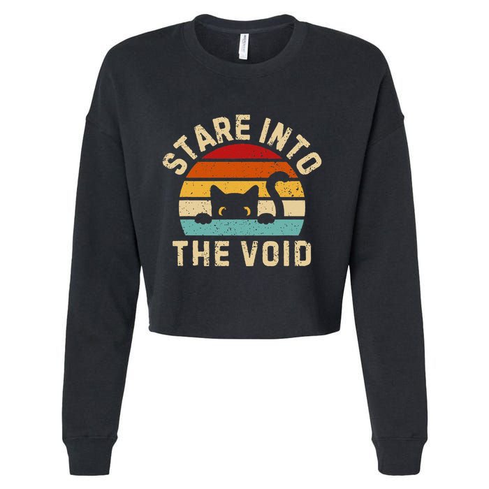 Cute Black Cat Stare Into The Void Cropped Pullover Crew