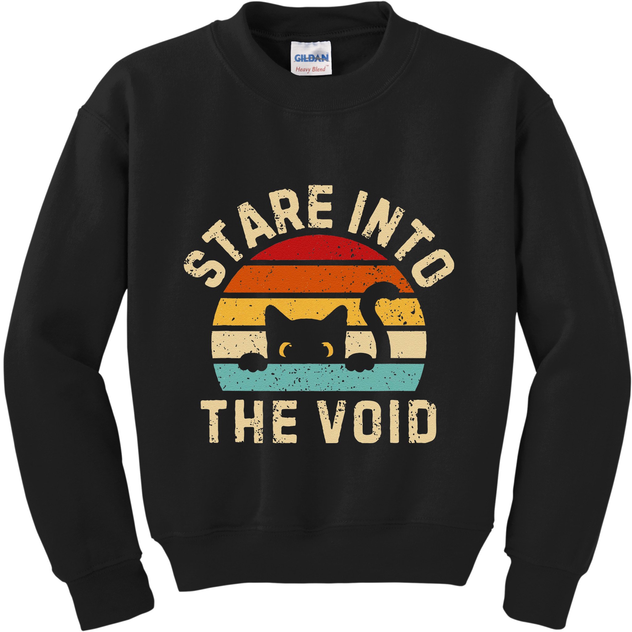 Cute Black Cat Stare Into The Void Kids Sweatshirt
