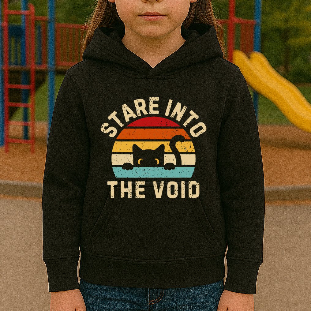 Cute Black Cat Stare Into The Void Kids Hoodie