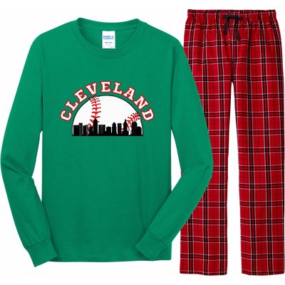 Cleveland Baseball Cleveland Oh Cityscape Cle Skyline Long Sleeve Pajama Set