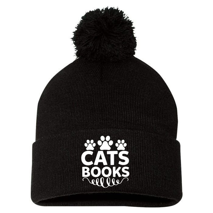 Cats Books Pom Pom 12in Knit Beanie