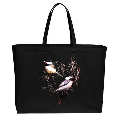 Cute Black Capped Chickadees In Branches Funny Gift Cotton Canvas Jumbo Tote