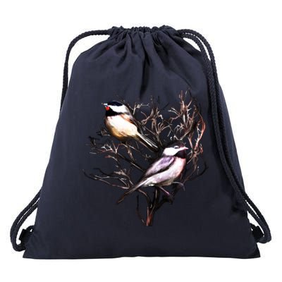 Cute Black Capped Chickadees In Branches Funny Gift Drawstring Bag