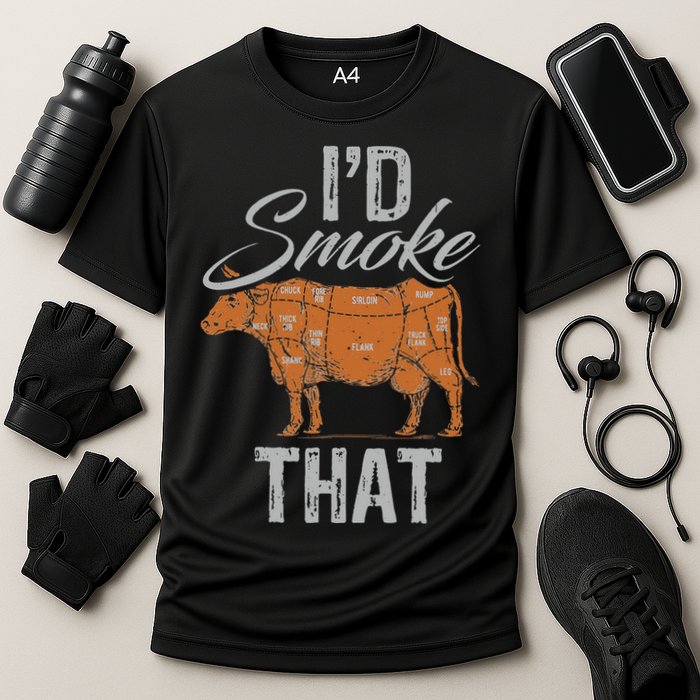 Chef Butcher Cook BBQ Cow Beef Funny Sayings Meat Lover Fan Cooling Performance Crew T-Shirt