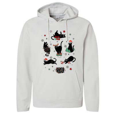 Christmas Black Cats Performance Fleece Hoodie