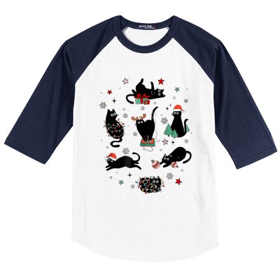 Christmas Black Cats Baseball Sleeve Shirt