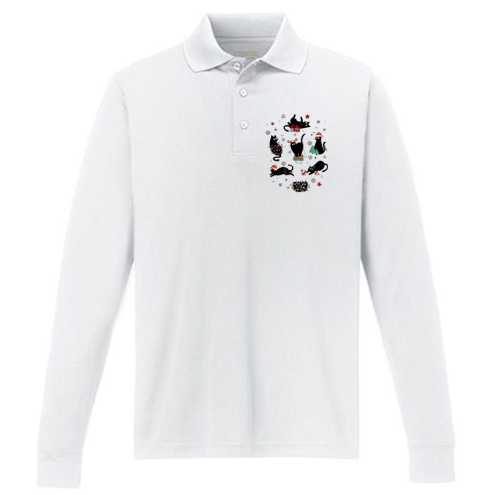 Christmas Black Cats Performance Long Sleeve Polo