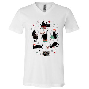 Christmas Black Cats V-Neck T-Shirt