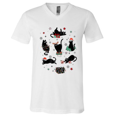 Christmas Black Cats V-Neck T-Shirt