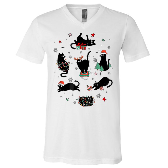 Christmas Black Cats V-Neck T-Shirt