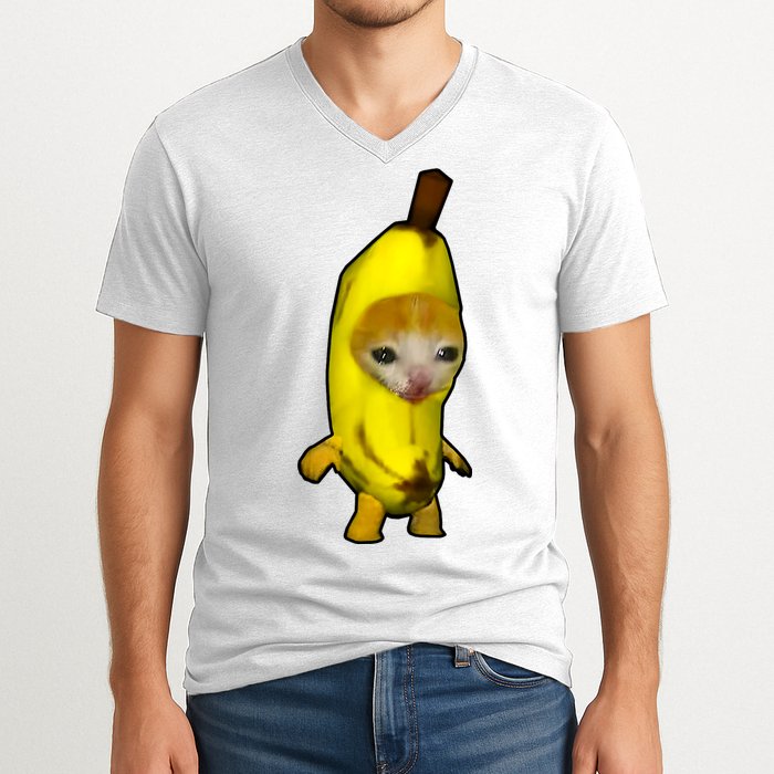 Cute Banana Cat Happy Bananacat Meme Kitty Cat Lovers Meme V-Neck T-Shirt