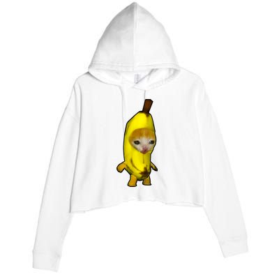 Cute Banana Cat Happy Bananacat Meme Kitty Cat Lovers Meme Crop Fleece Hoodie