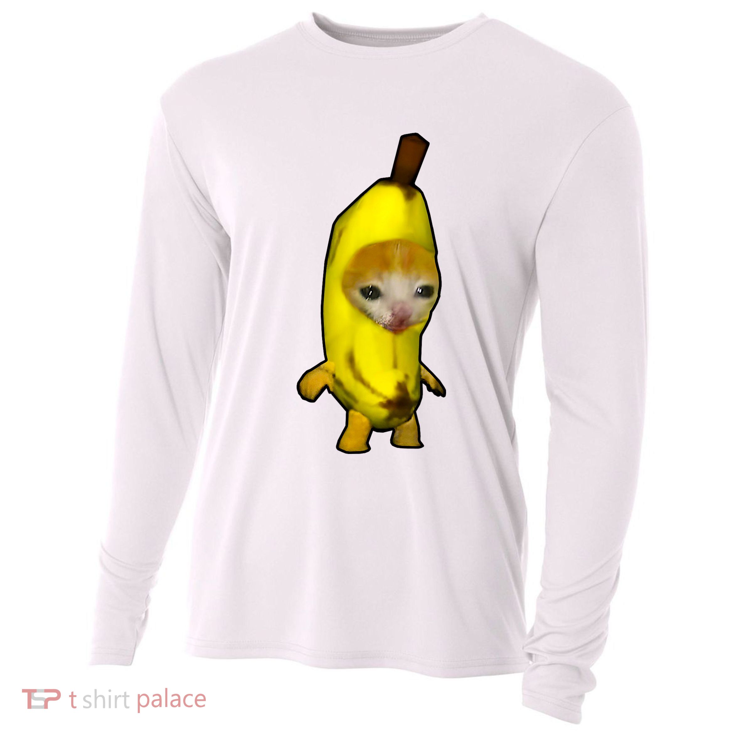 Cute Banana Cat Happy Bananacat Meme Kitty Cat Lovers Meme Cooling Performance Long Sleeve Crew