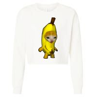 Cute Banana Cat Happy Bananacat Meme Kitty Cat Lovers Meme Cropped Pullover Crew