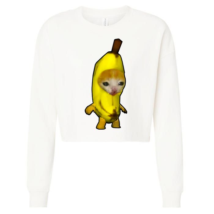 Cute Banana Cat Happy Bananacat Meme Kitty Cat Lovers Meme Cropped Pullover Crew