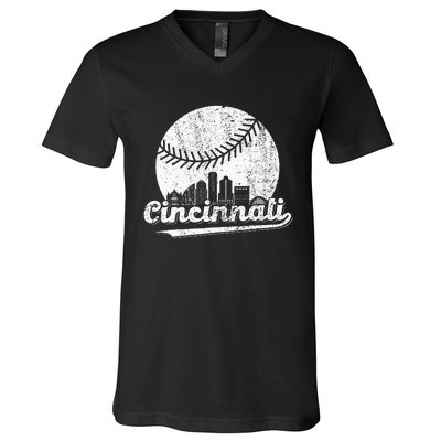 Cincinnati Baseball Classic Retro Vintage V-Neck T-Shirt