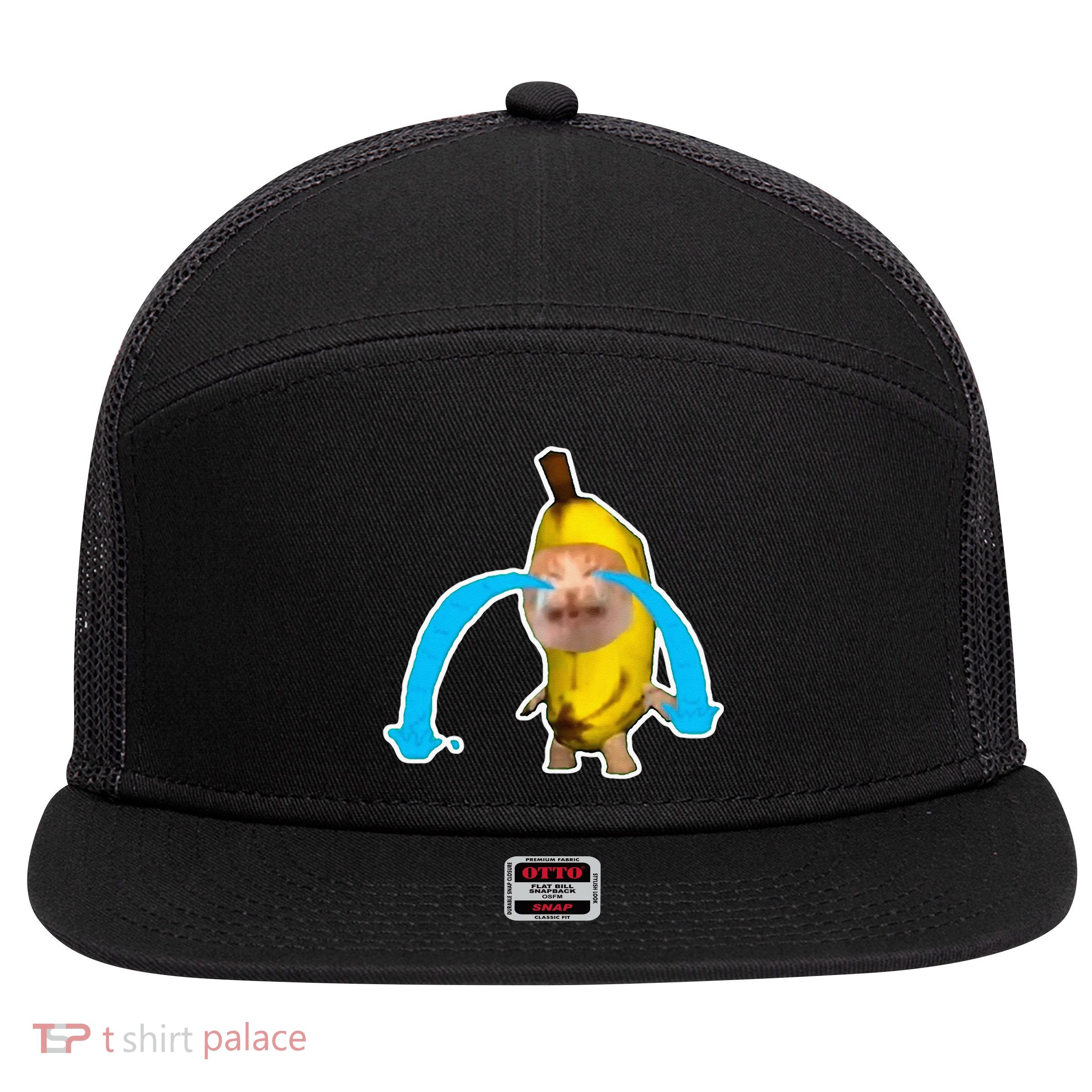 Crying Banana Cat Meme 7 Panel Mesh Trucker Snapback Hat