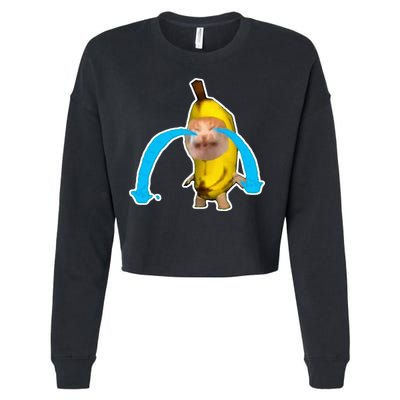 Crying Banana Cat Meme Cropped Pullover Crew