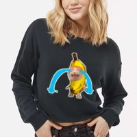 Crying Banana Cat Meme Cropped Pullover Crew