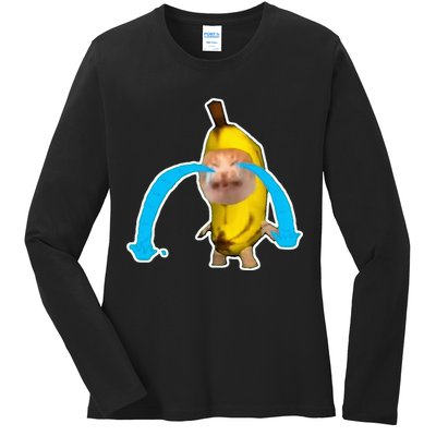 Crying Banana Cat Meme Ladies Long Sleeve Shirt