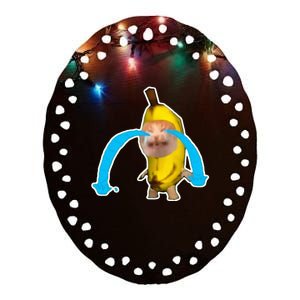 Crying Banana Cat Meme Ceramic Oval Ornament