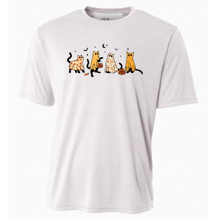 Cute Black Cats In Ghost Costume Women And Halloween Cooling Performance Crew T-Shirt