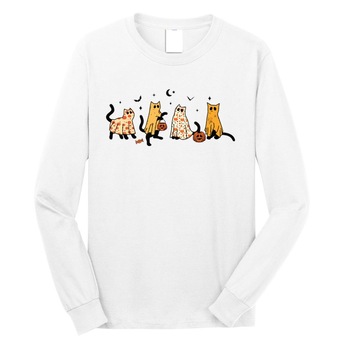 Cute Black Cats In Ghost Costume Women And Halloween Long Sleeve Shirt